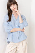 Cleo-Alberta Linneskjorta - Dusty Blue Bright White