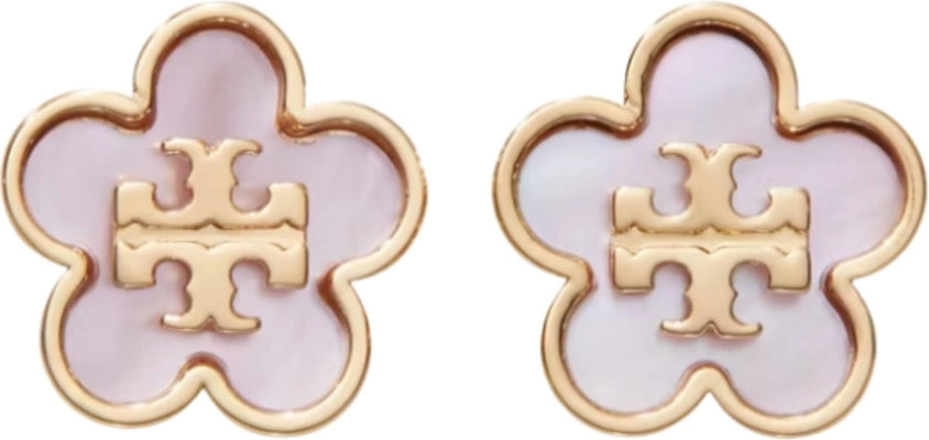 Forget Me Not Mother Of Pearl Stud Earrings - Tory Gold/Pink
