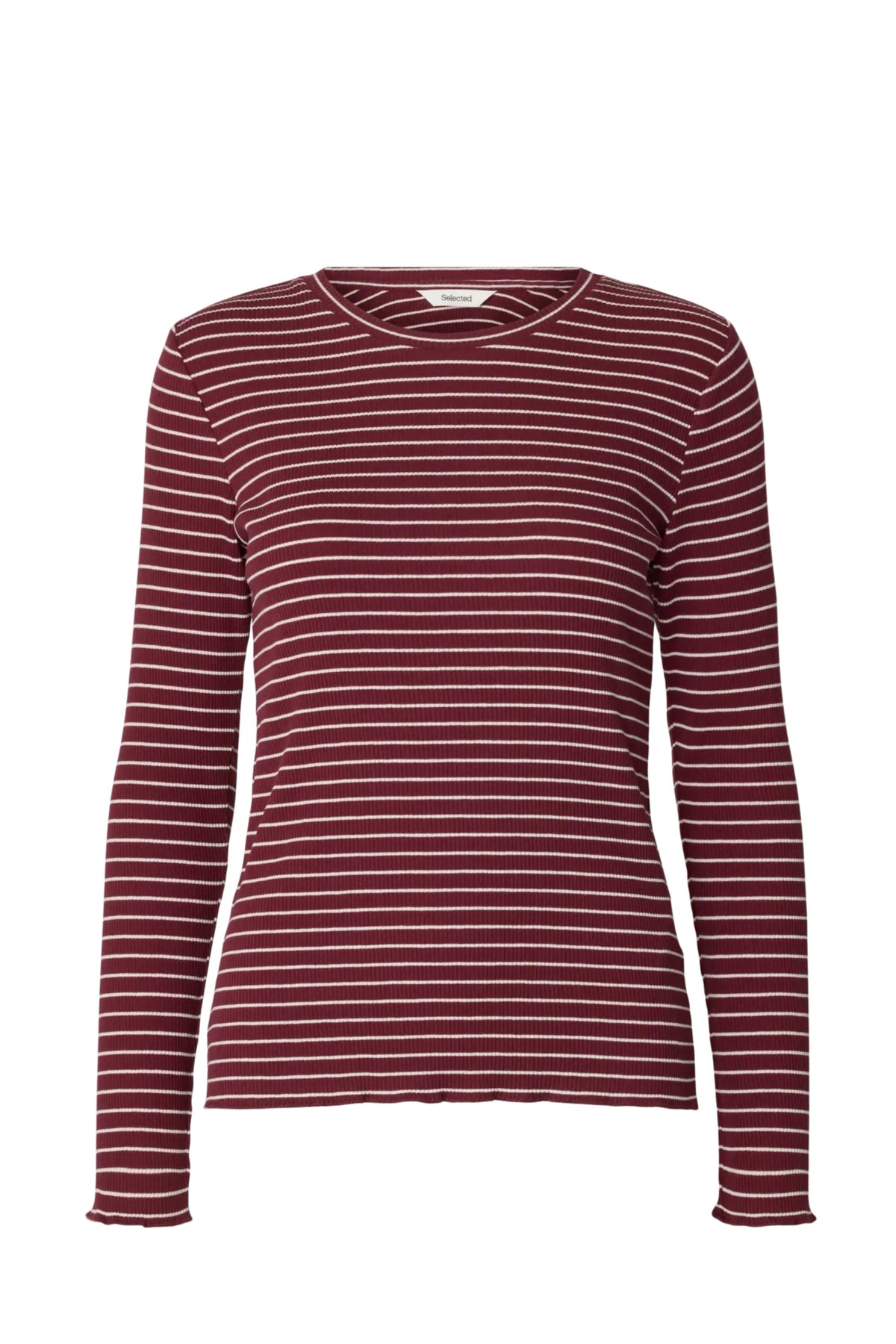Anna Ls Crew Neck Tee Str - Tawny Port W Snow White Stripes