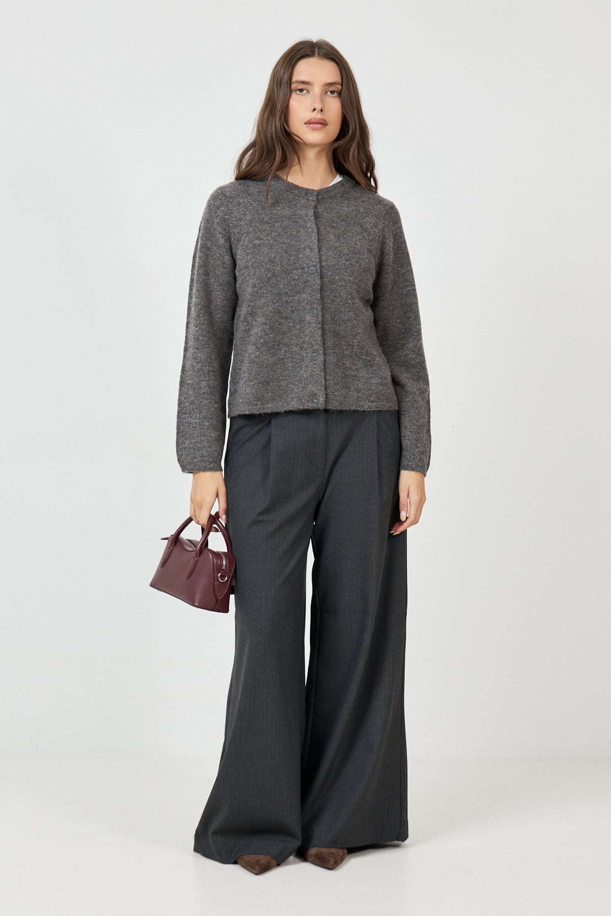 Lulu New Ls Knit Cardigan - Medium Grey Melange