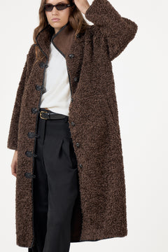 Inger Faux Shearling Coat - Dark Brown