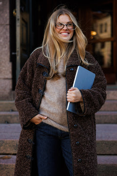 Inger Faux Shearling Coat - Dark Brown