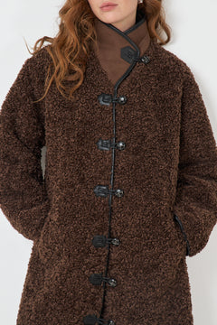 Inger Faux Shearling Coat - Dark Brown