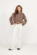 Leonora Wool Scarf Sweater - Brun Melange