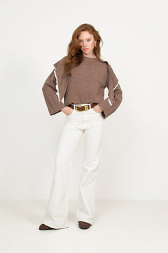 Leonora Wool Scarf Sweater - Brown Melange