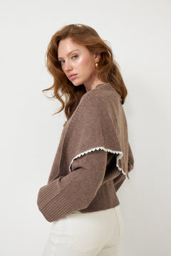 Leonora Wool Scarf Sweater - Brown Melange