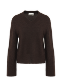 Maria Wool V-Neck Sweater - Mörkbrun