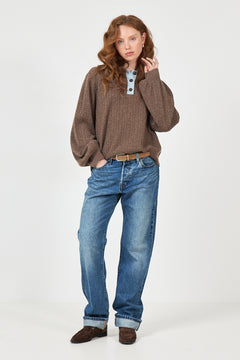 Tilla Wool Cable Knit - Brown Melange