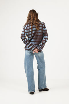 Kaja Wool Polo Sweater - Brown/Light Blue