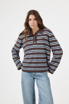 Kaja Wool Polo Sweater - Brown/Light Blue