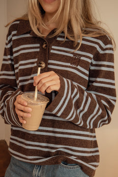 Kaja Wool Polo Sweater - Brown/Light Blue