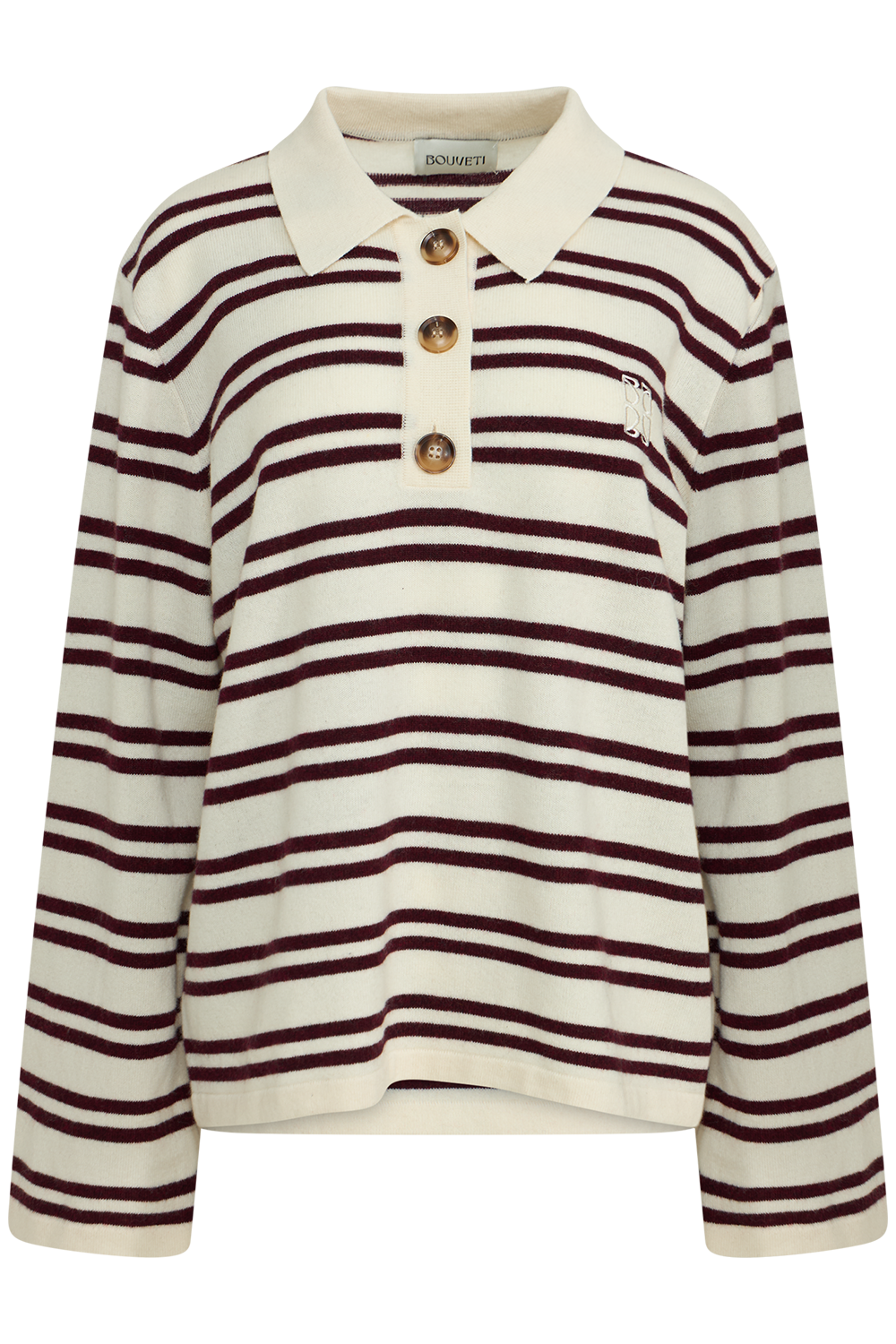 Kaja Wool Polo Sweater - Creme/Bordeaux