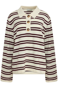 Kaja Wool Polo Sweater - Creme/Bordeaux