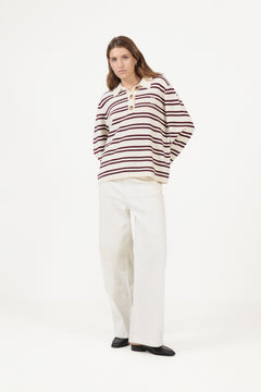 Kaja Wool Polo Sweater - Creme/Bordeaux