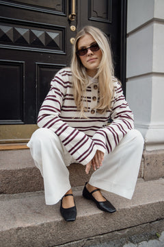 Kaja Wool Polo Sweater - Creme/Bordeaux