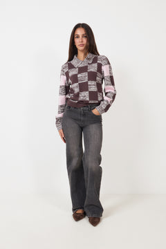 Mix Stripe Polo Collar Sweater - Multichecks Mix
