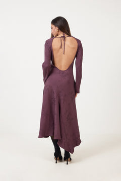 Long Sleeve Scoop Back Dress - Bordeaux