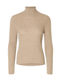 Ingrid Ls Knit Wool Blend Roll Neck - Island Fossil Melange
