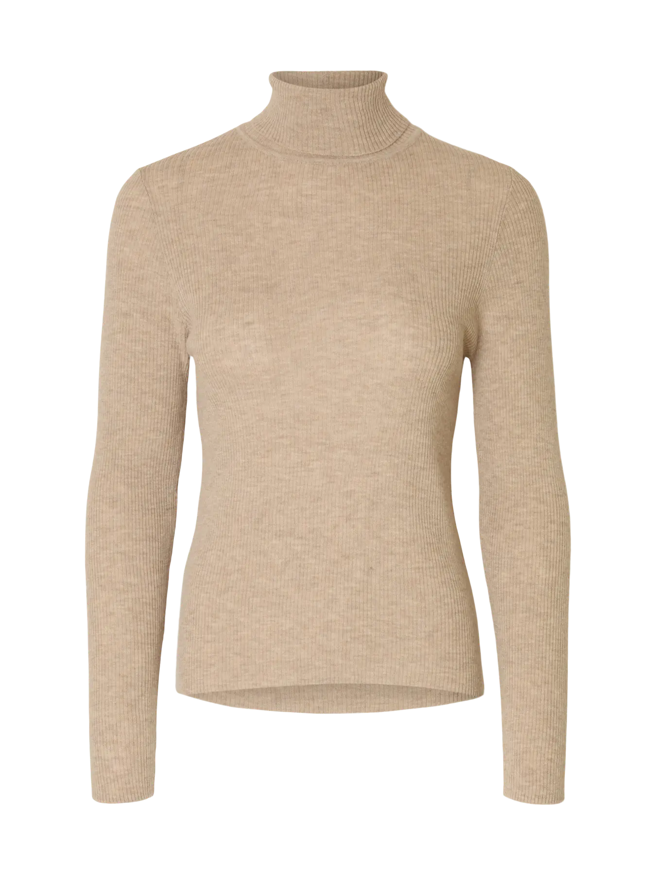Ingrid Ls Knit Wool Blend Roll Neck - Island Fossil Melange