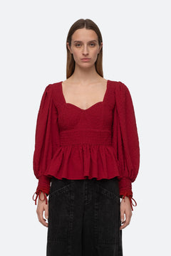 Regina Seersucker L/Slv Top - Red