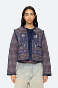 Valeria Print L/Slv Quilted Coat - Navy