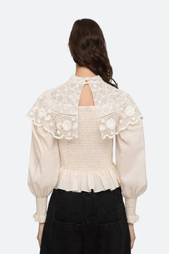 Serita Crochet Lace L/Slv Top - Cream
