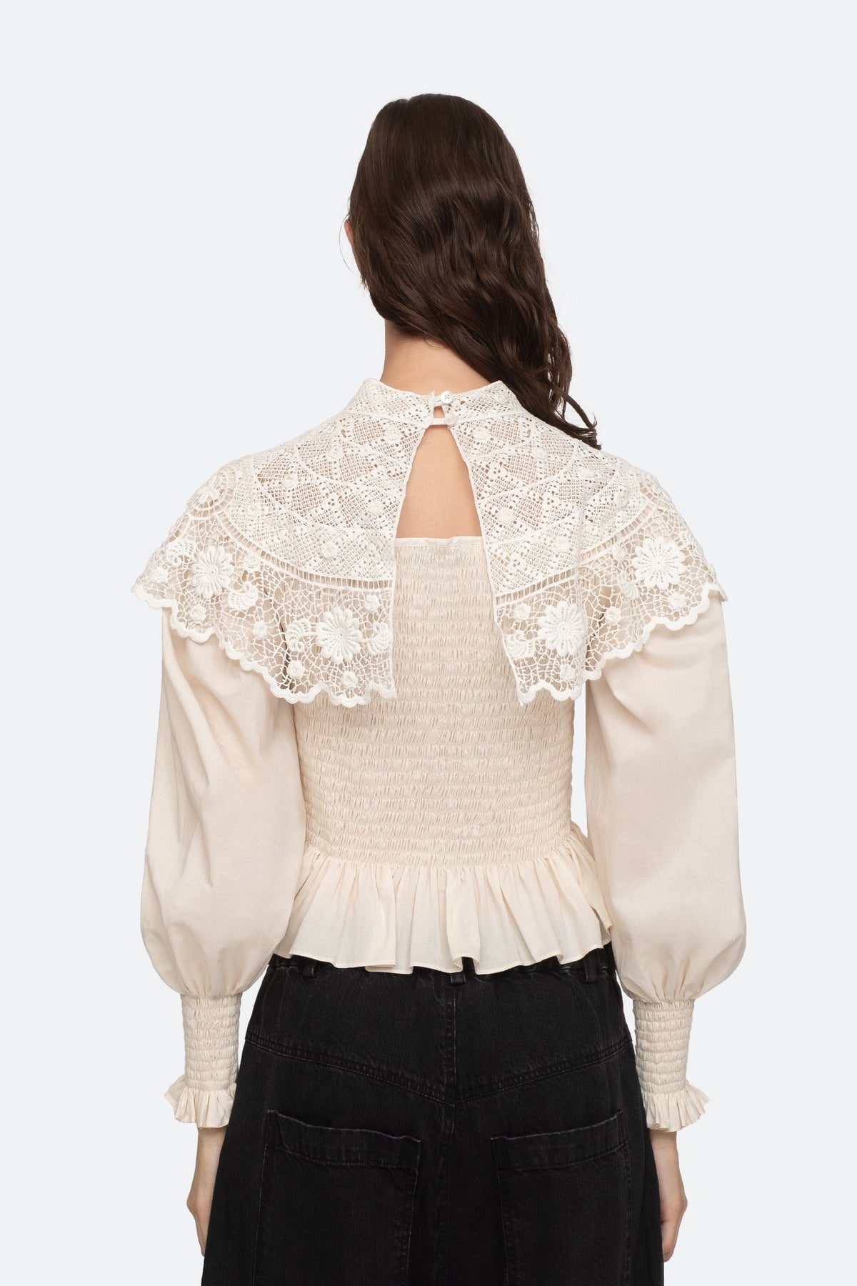 Serita Crochet Lace L/Slv Top - Cream