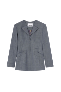 Wool Melange Suiting Long Button Blazer - Phantom