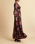 Golden Georgette Maxi Dress - Autumn Bouquet