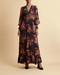 Golden Georgette Maxi Dress - Autumn Bouquet