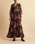 Golden Georgette Maxi Dress - Autumn Bouquet