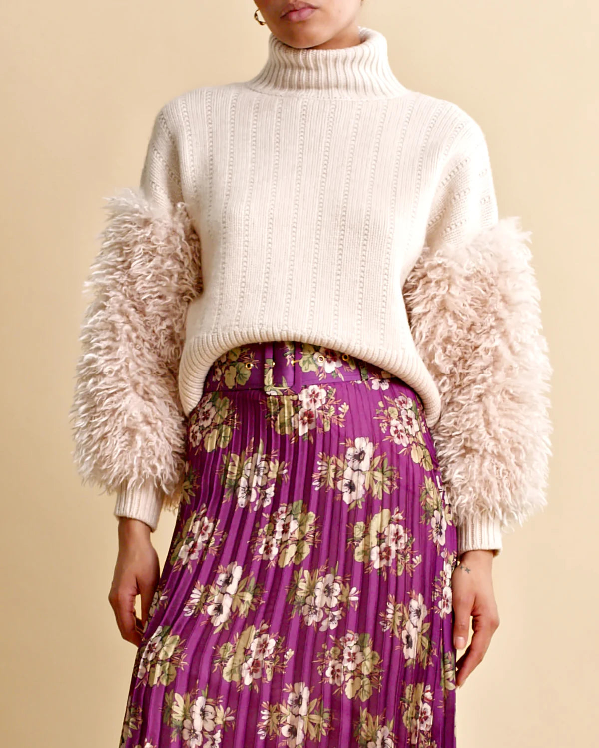 Faux Fur Turtleneck - Off White
