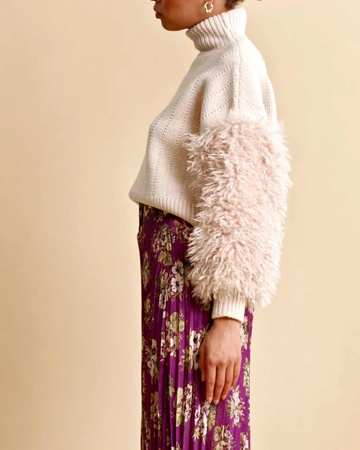 Faux Fur Turtleneck - Off White