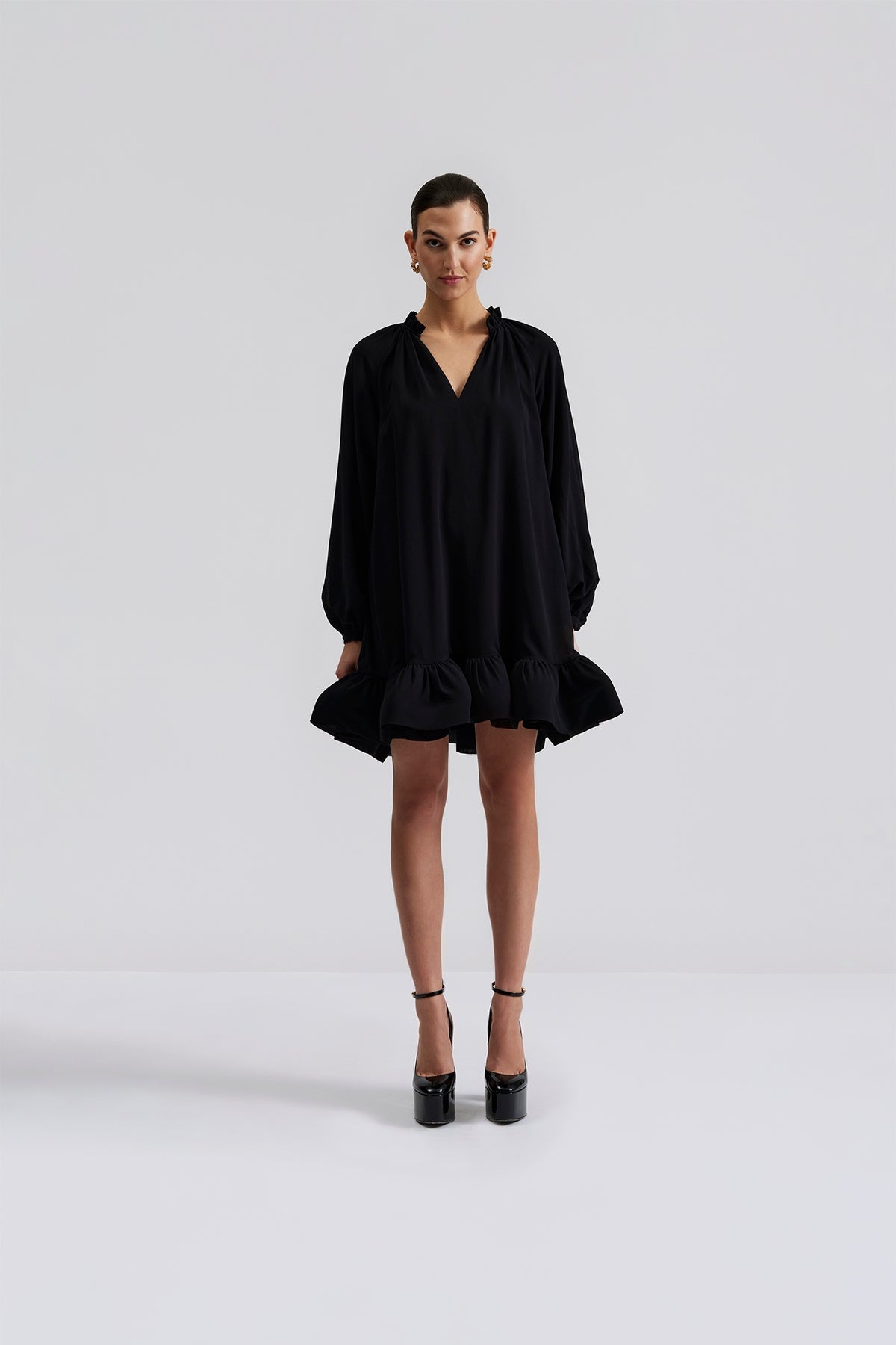 Alva Frill Detailed Mini Dress - Svart