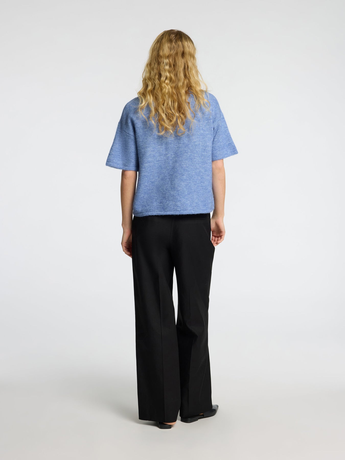 Selected Femme Maline-Liliana 2/4 Knit O-Neck - Cornflower Blue Melange