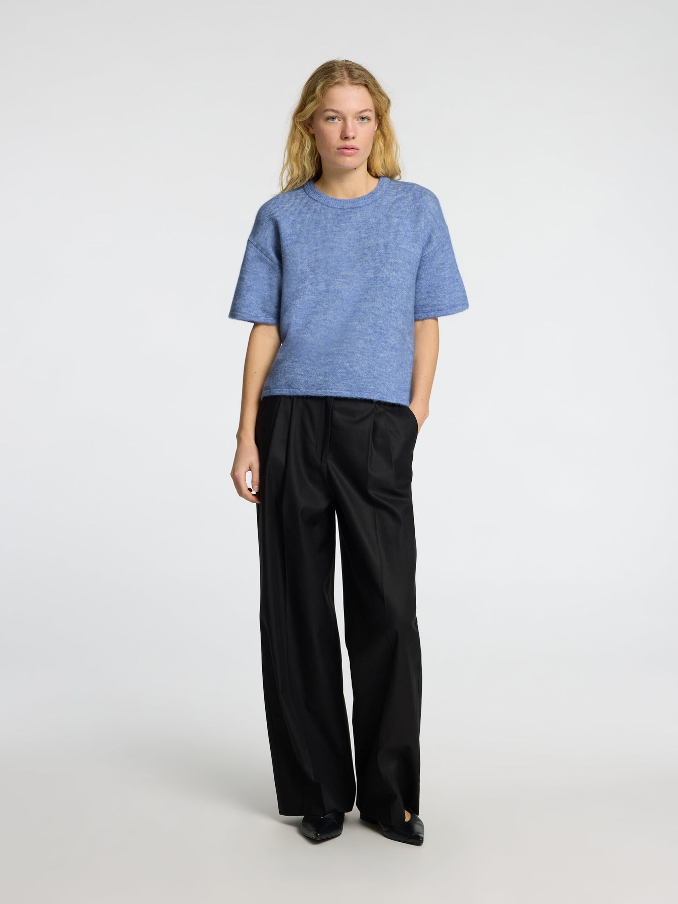 Selected Femme Maline-Liliana 2/4 Knit O-Neck - Cornflower Blue Melange