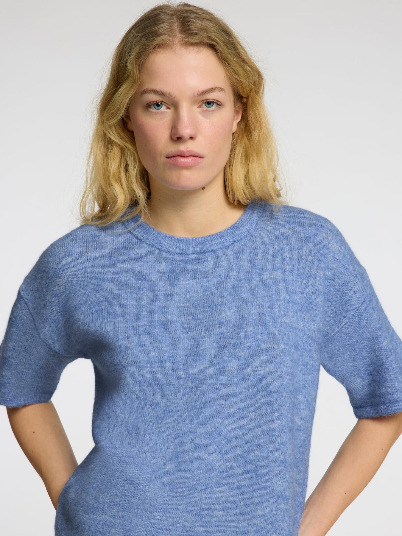 Selected Femme Maline-Liliana 2/4 Knit O-Neck - Cornflower Blue Melange