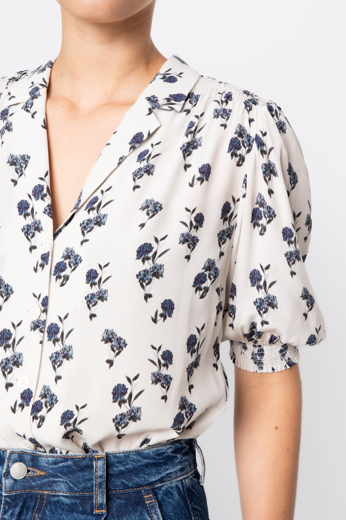 Caria Blus - Cream Hortensia Print