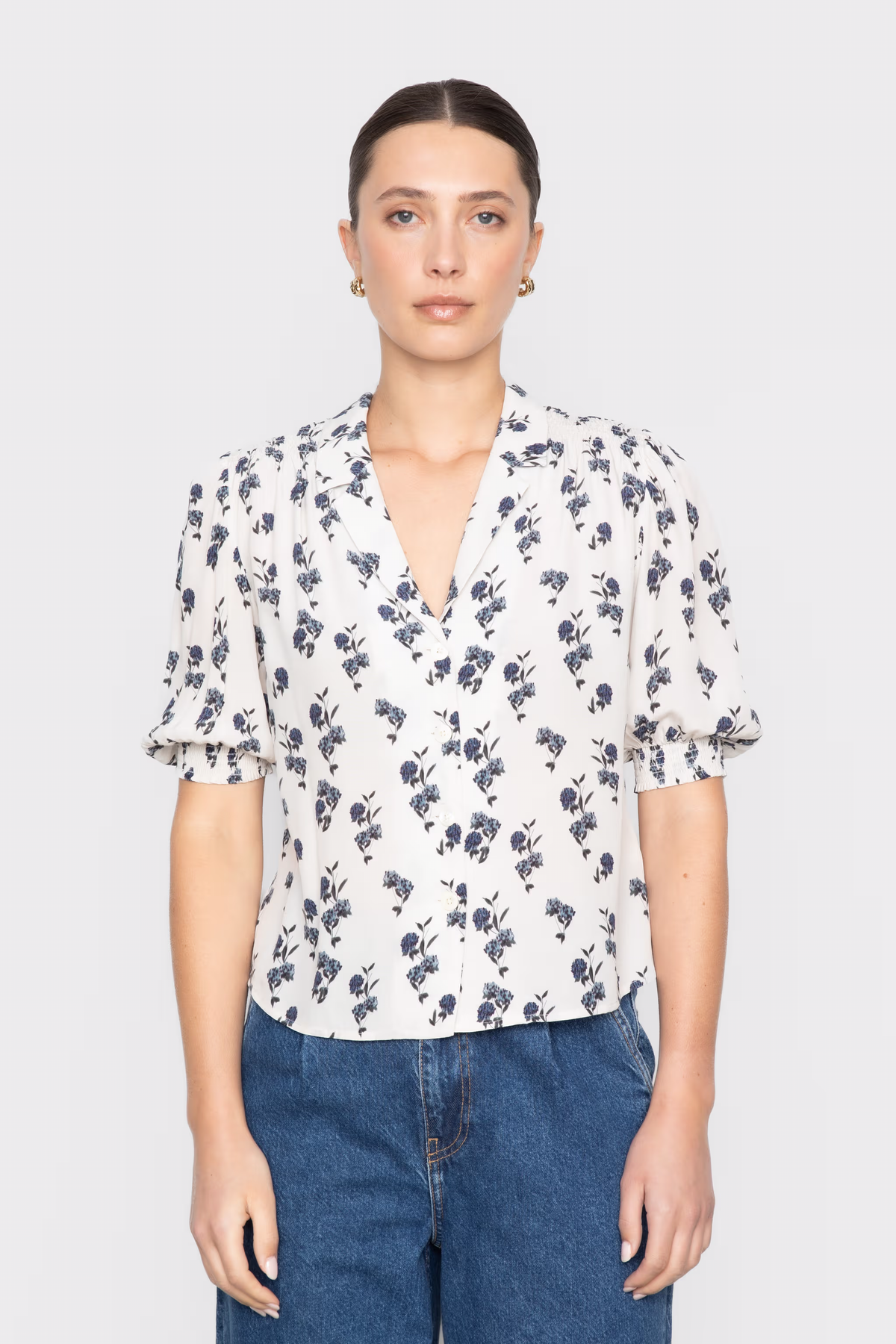 Caria Blus - Cream Hortensia Print