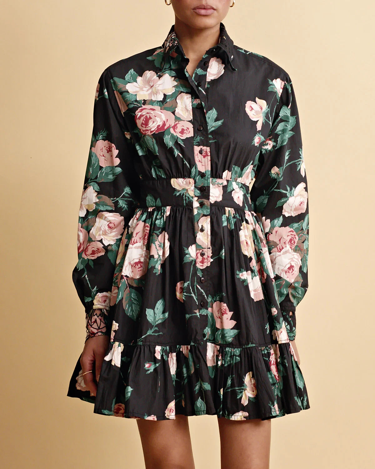 Poplin Mini Dress - Midnight Roses