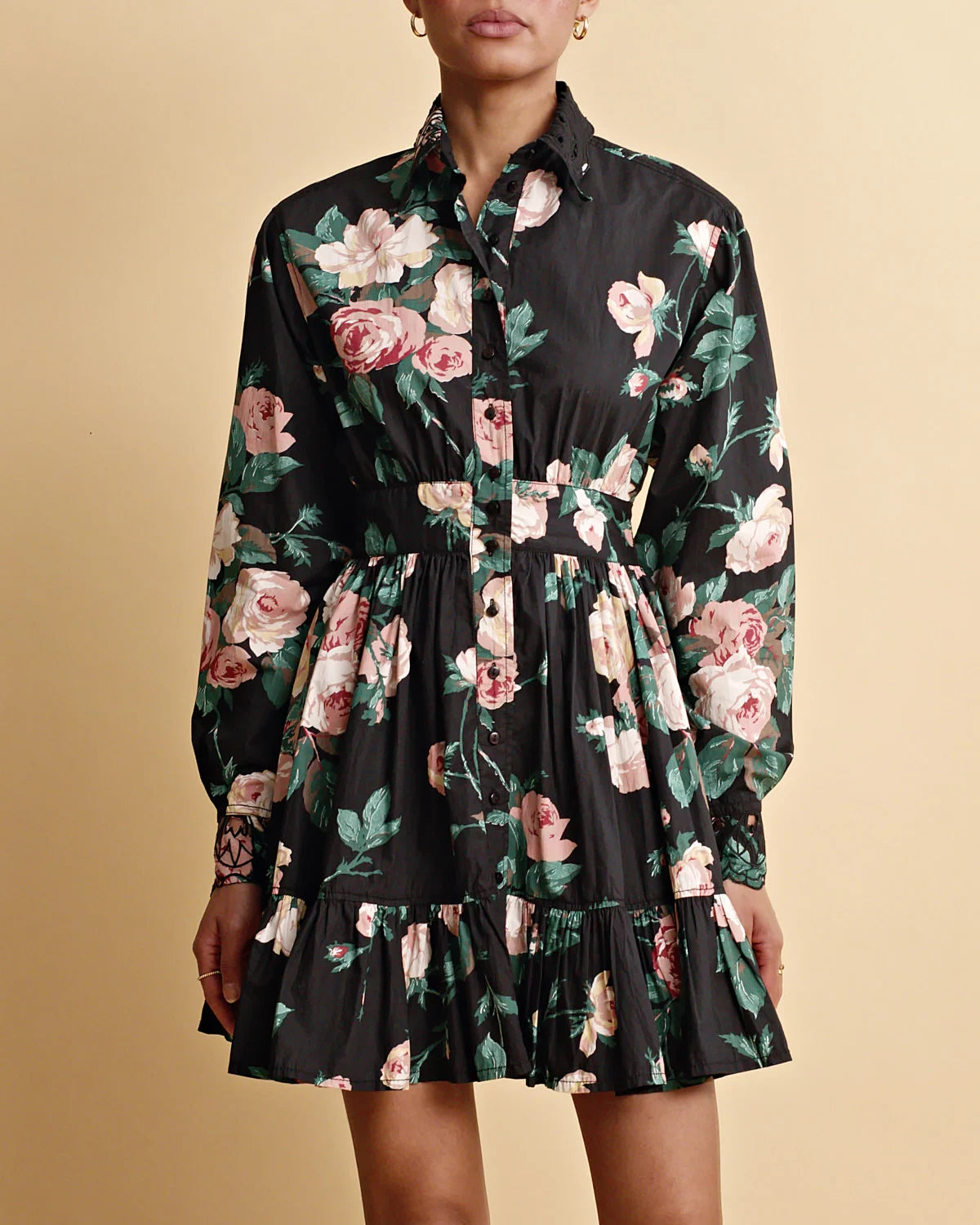 Poplin Mini Dress - Midnight Roses