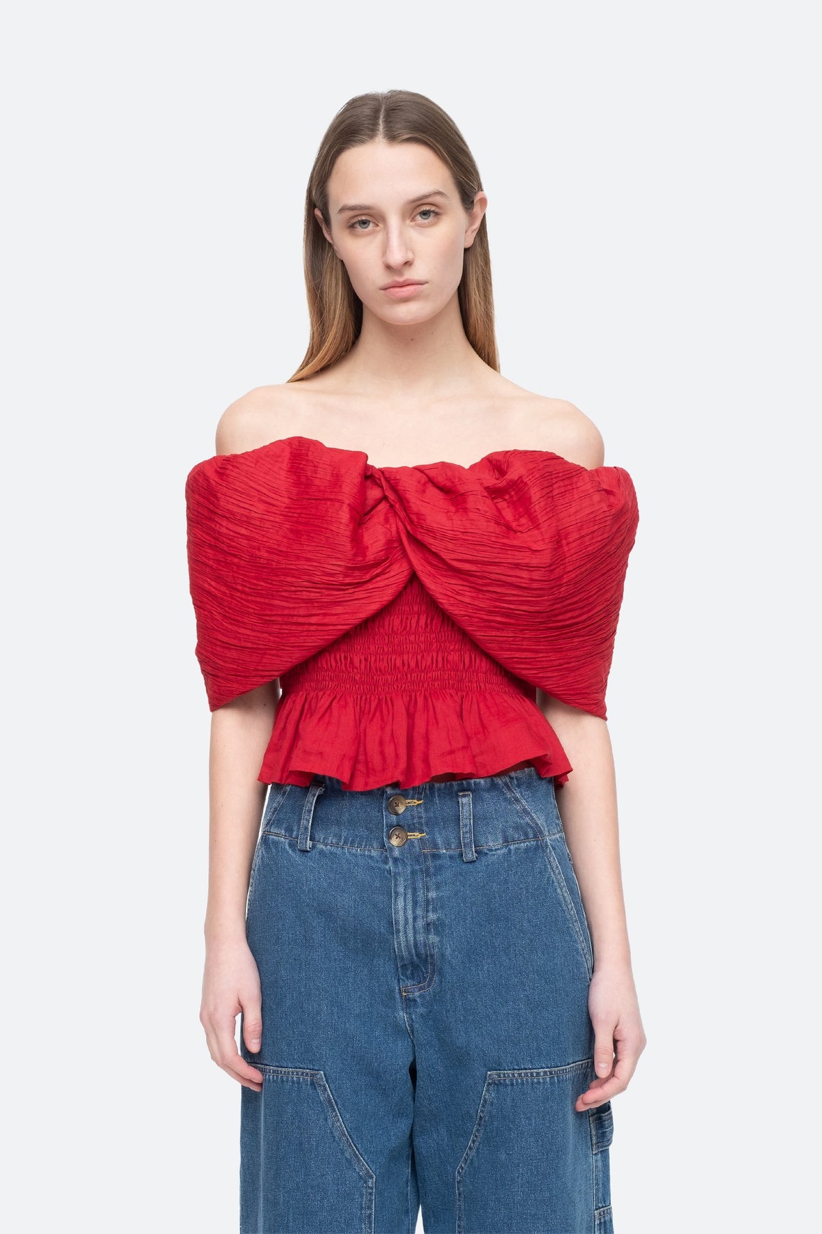 Loren Solid Off Shoulder Top - Ruby