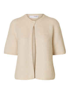 Sia Ras 2/4 Rib Knit Cardigan Noos - Birch Melange