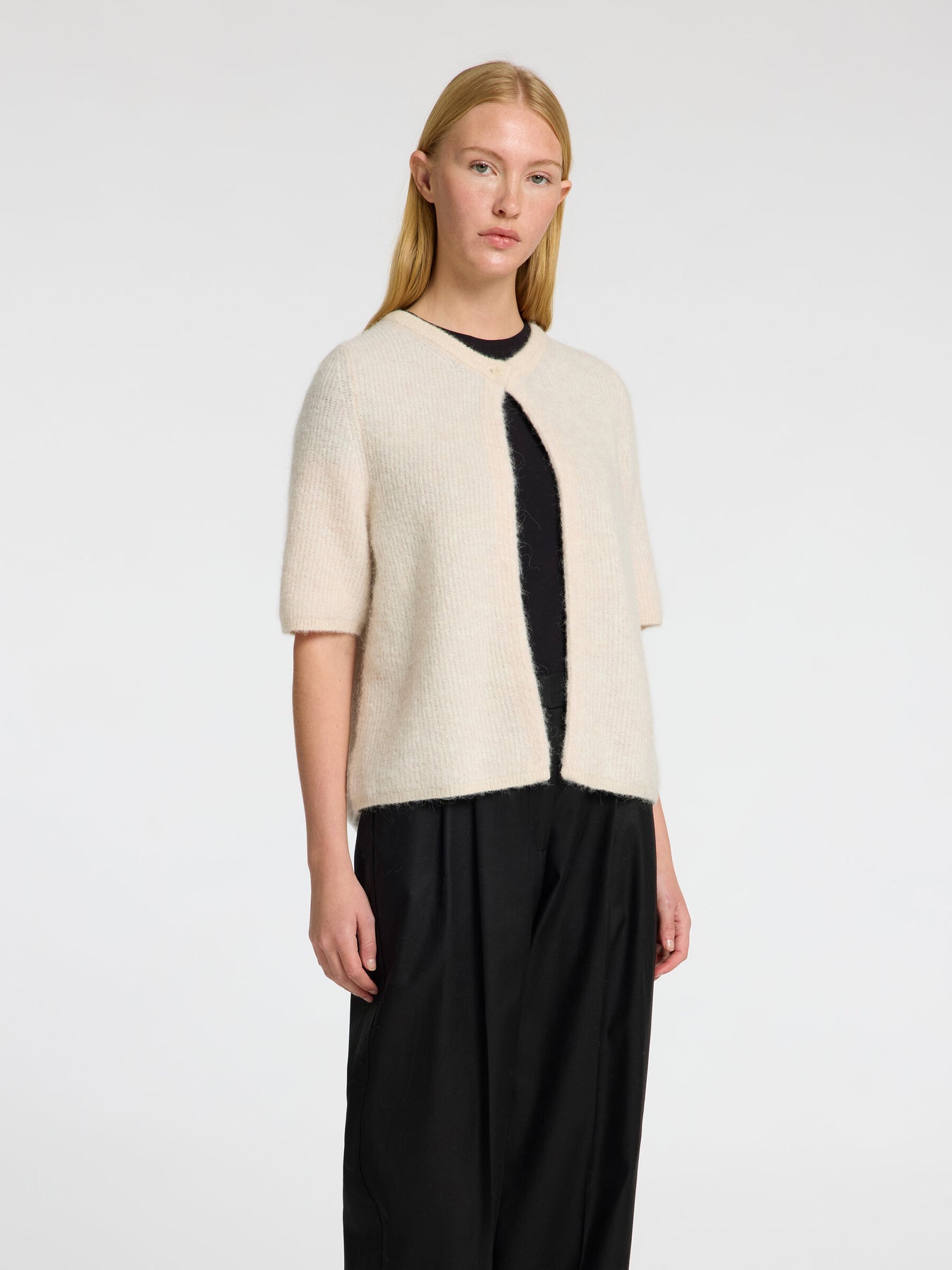 Sia Ras 2/4 Rib Knit Kofta Noos - Birch Melange