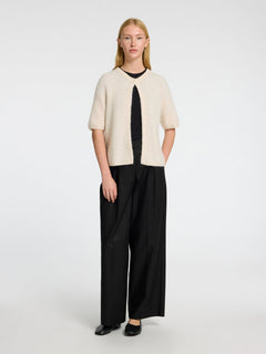 Sia Ras 2/4 Rib Knit Cardigan Noos - Birch Melange