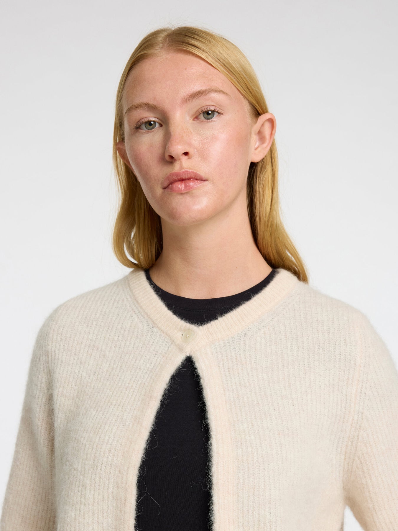 Sia Ras 2/4 Rib Knit Kofta Noos - Birch Melange