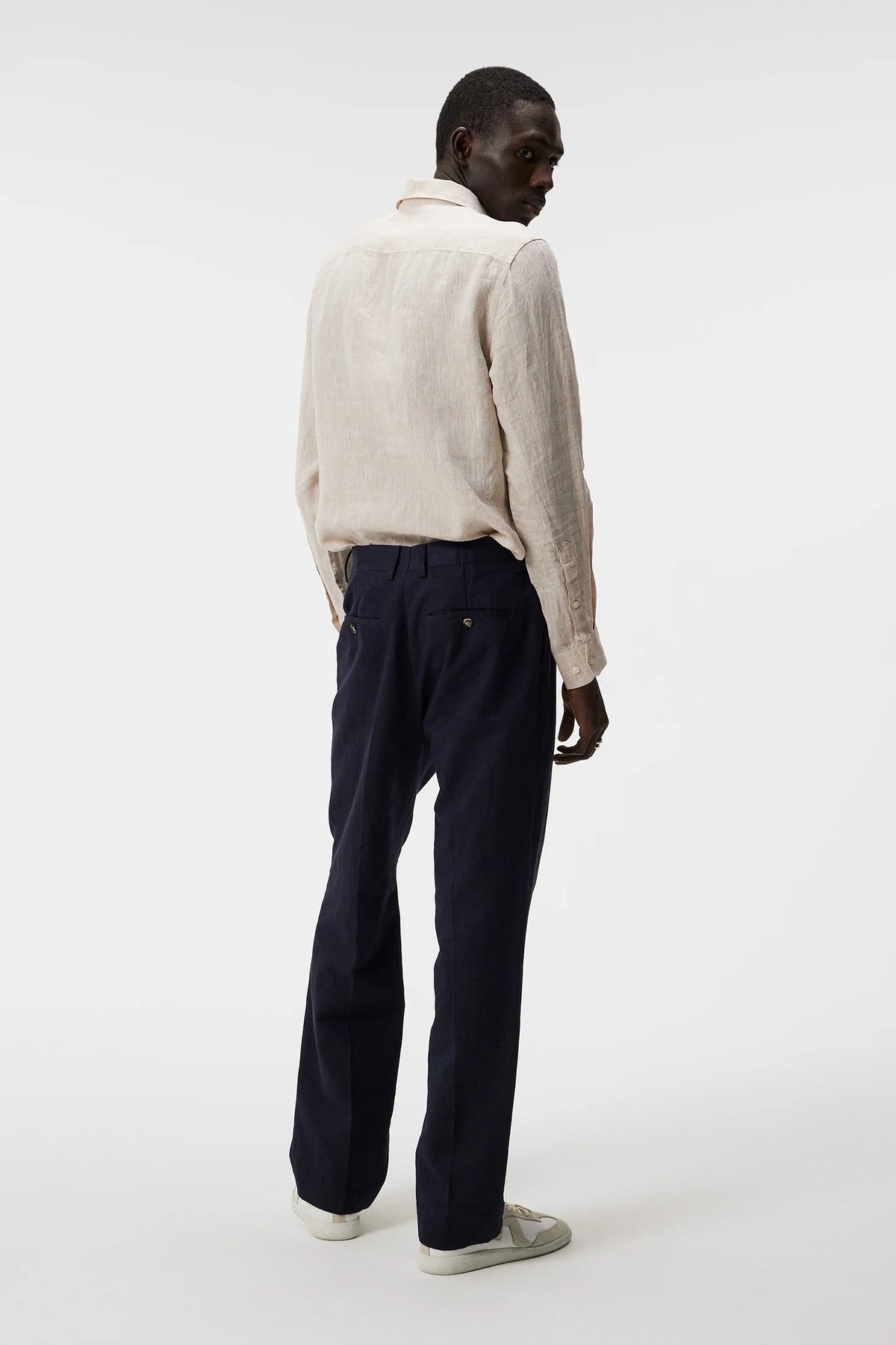 Linen Melange Ls Slim Shirt - Safari Beige