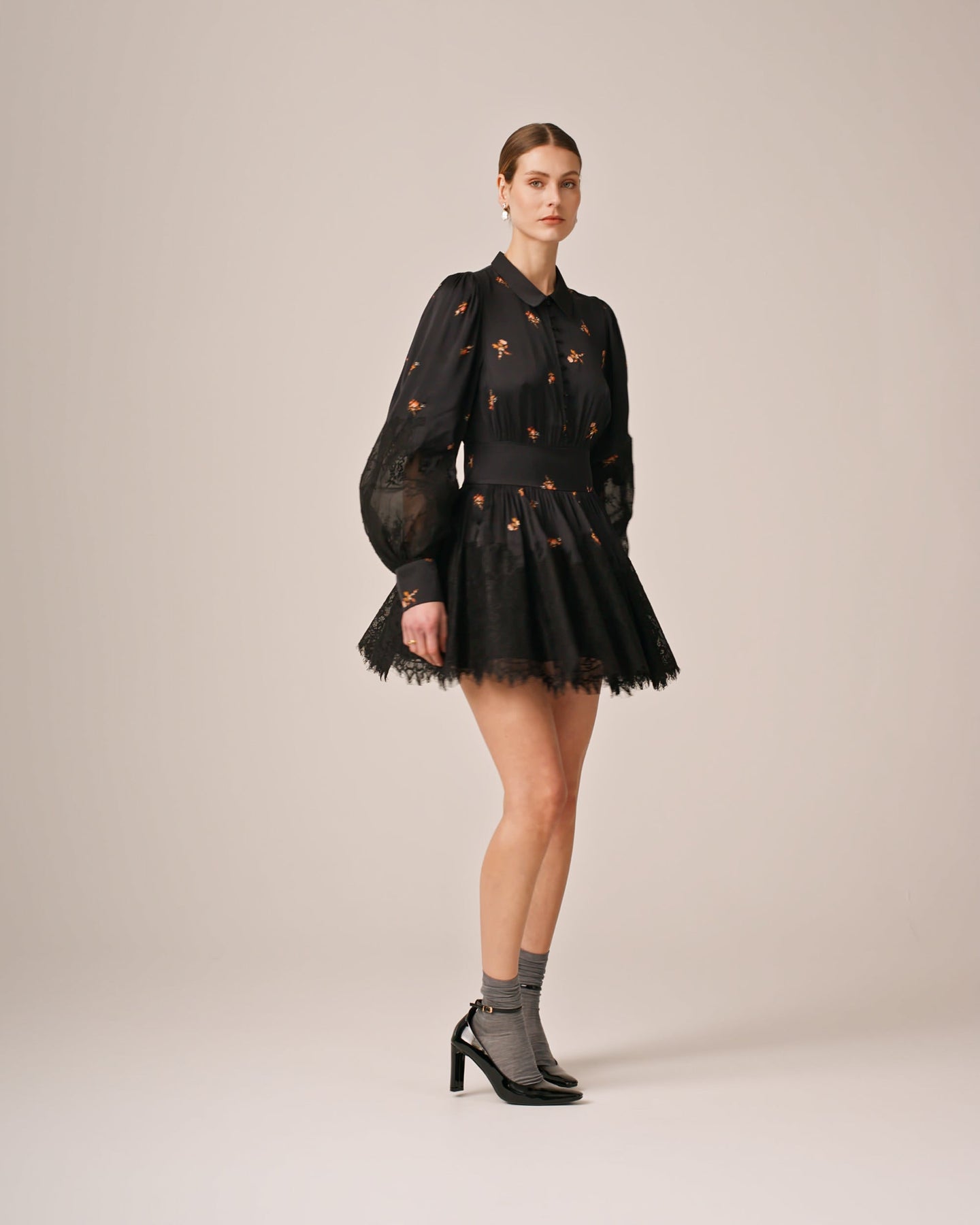 Satin Lace Dress - Petite Flowers