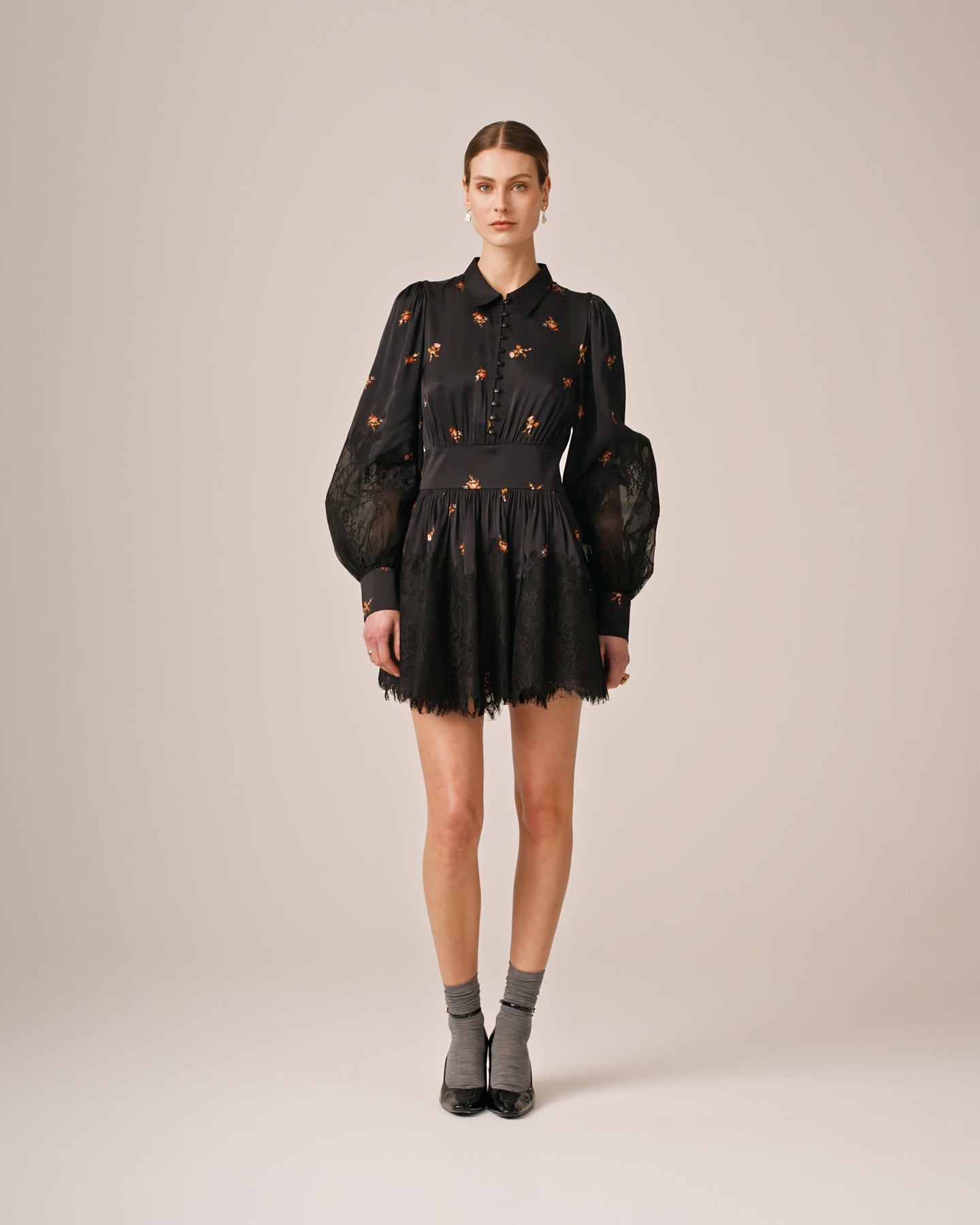 Satin Lace Dress - Petite Flowers