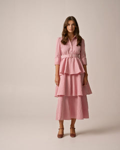 Seersucker Flounce Dress - Pink Checks